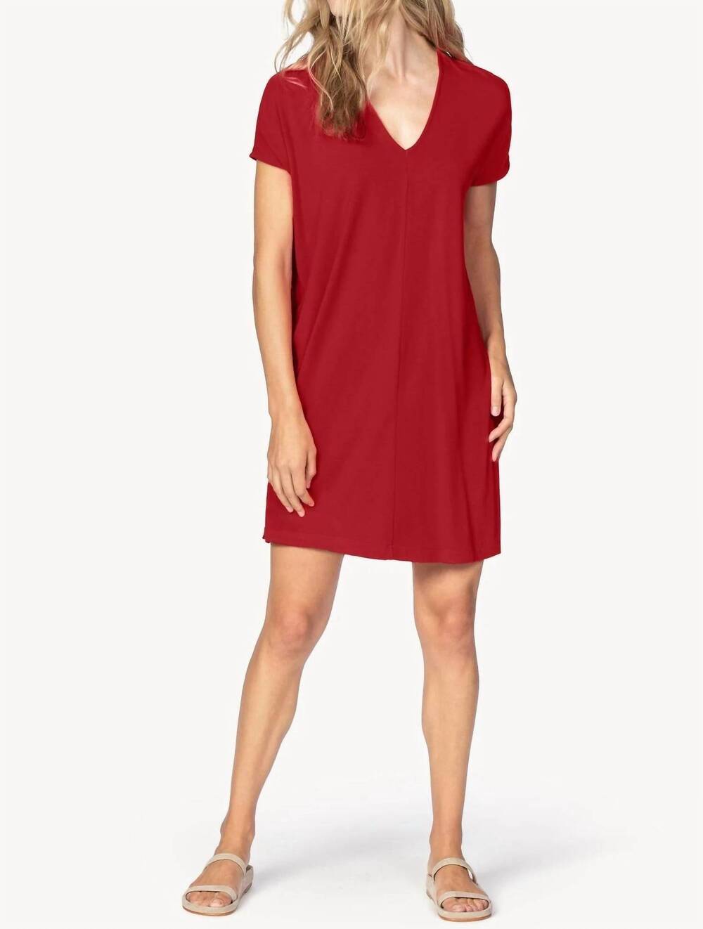 NEW LILLA P double v neck dress in ruby